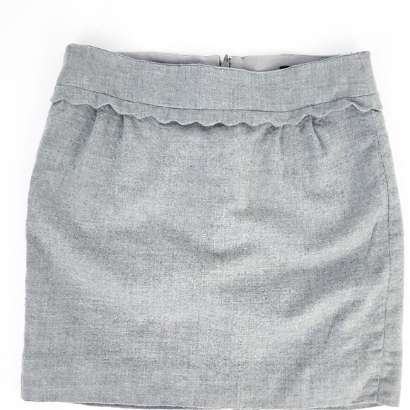 J. Crew Scallop Trim Mini Skirt Gray Wool Sz 4, Neutral Twee Preppy Skirt - Picture 2 of 5